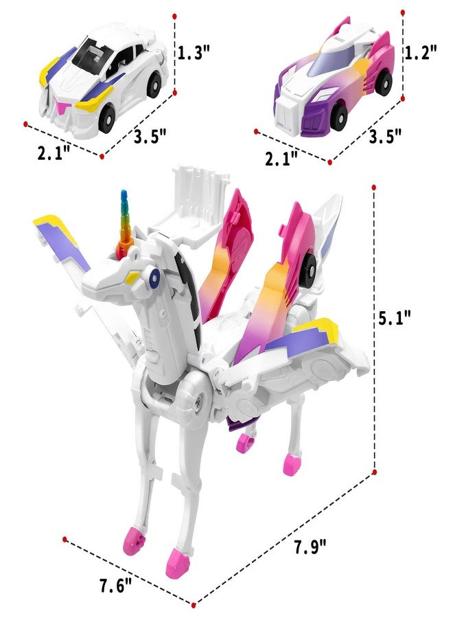 Intoypad Unicorn Collision Transforming Cars Toy for Girls Boys, 2 Magnetic Cars Transform into Magical Unicorn Collision Transforming Robot Cars Toy Deformation Christmas Birthday Gifts for Kids Pink - Image 2